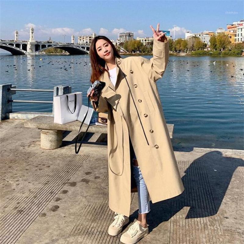 

Women' Trench Coats Khaki Windbreaker Mid-length 2022 Spring Autumn Korean Style Loose British Over-the-knee Clothes