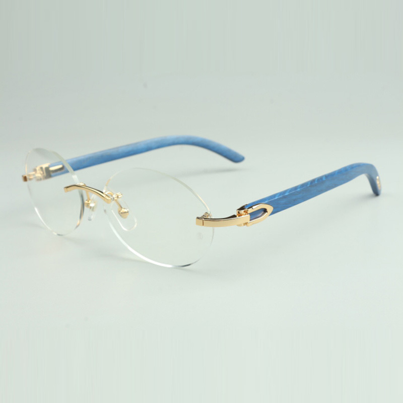 

Plain glasses frame 8100903 with 56mm oval clear lens and blue wood legs