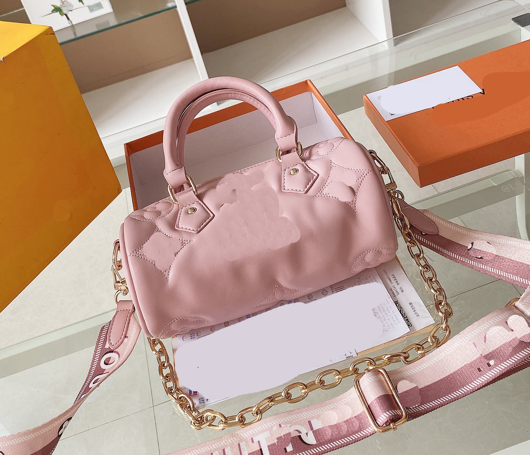 

Classics vintage multicolore mini Boston Bags leather handbag shoulder bags lady fashion purse wallet Crossbody shopping totes, White