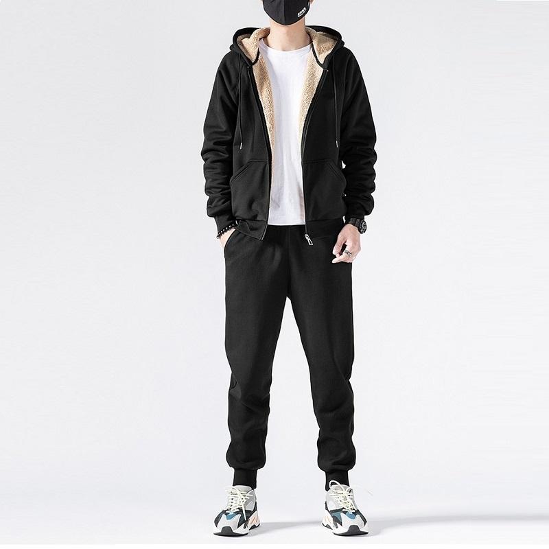 

Men's Tracksuits Imitated Lamb Velvet Sports Suit Men's Winter Plus Thick Hooded Sweat Suits Sweatpants 2 Piece Sets Tracksuit Men -5XL, Black