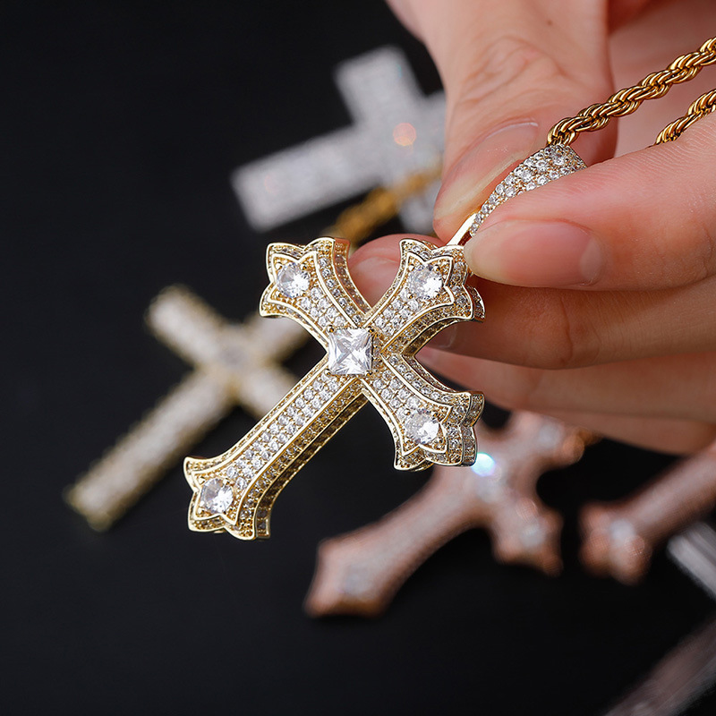 

Men Necklace Hip Hop 14k Gold Plating Pendants Jesus Cross Women Necklaces Man Bling Iced Out 3mm Chain Hiphop 3A Cubic Zirconia Stone Unisex Necklace