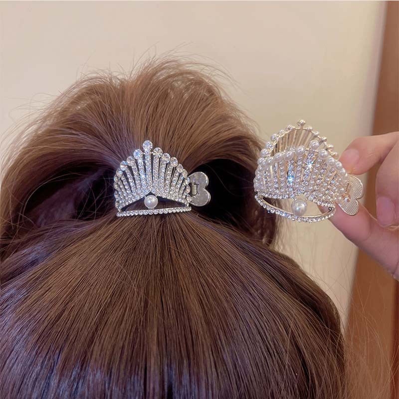 

S3132 Fashion Jewelry Hairpin Barrettes Rhinestones Faux Pearl Crown Hairclip For Women Girl Barrette Ponytail Grab Clip Headdress Hair Accessory
