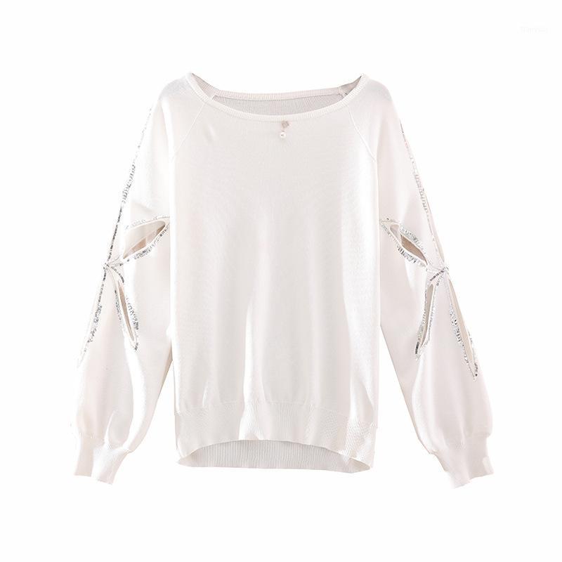 

Women's Hoodies & Sweatshirts 2022 Spring And Autumn Long-Sleeved Hoodie Round Neck Loose Heavy Embroidery Sequins Hollow-Out Mesh Stitching, Black