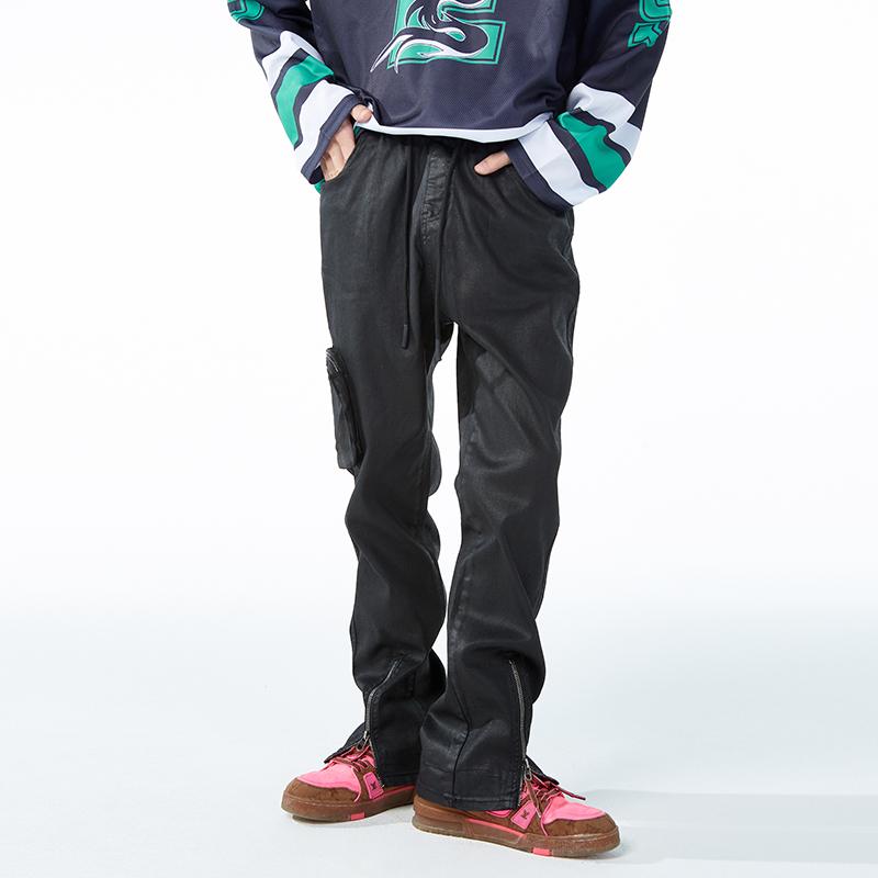 

Men's Pants Retro Pockets Back Ankle Zipper Black Cargo Mens Drawstring Straight Oversize Overalls Loose Hip Hop Couple TrousersMen's