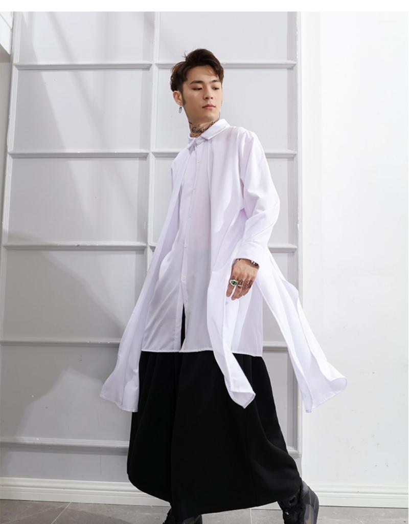 

Men' Casual Shirts Long Shirt Fake 2 Sleeve Personalized Hip Hop High Street Performance Stage Hairdresser Big Size Japan And Kor, Black