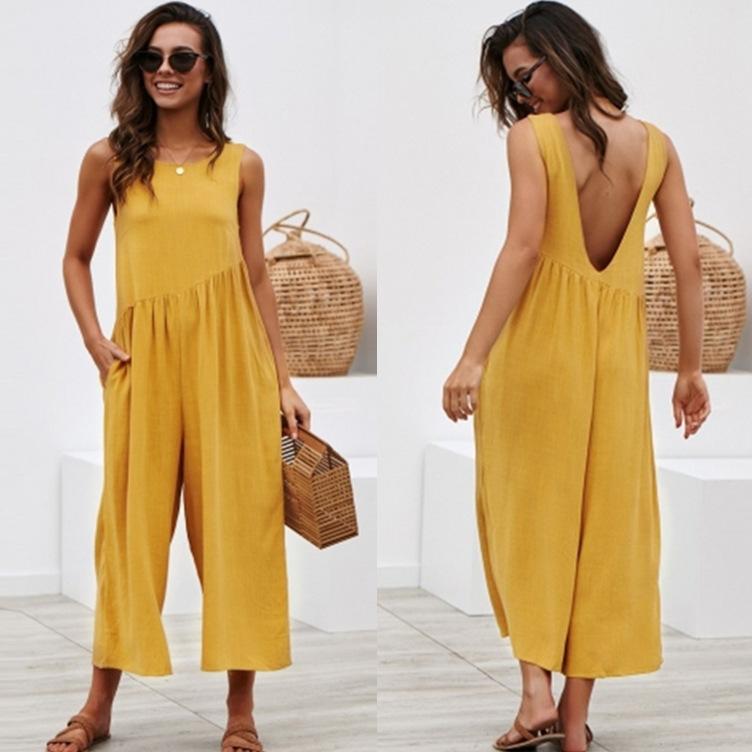 

Women' Jumpsuits & Rompers European And American Style Sleeveless Backless Deep V Wide Leg Pants JumpsuitsWomen, Black