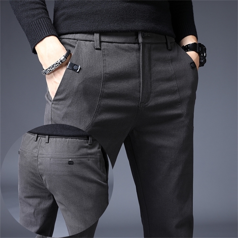 

Men's Pants Slim Casual Full Length Fashion Business Stretch Trousers Male Brand Black Blue Pantalones 220826, Gray