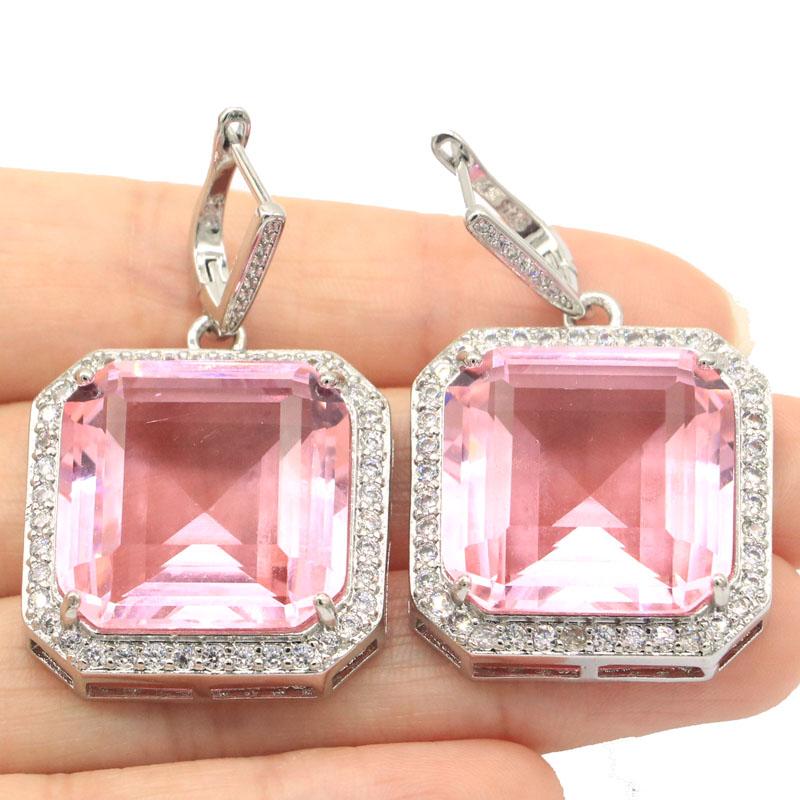 

Dangle & Chandelier 43x28mm Highly Recommend 30g Big Square Gemstone 22mm Blue Aquamarine Pink Kunzite CZ Women Dating Silver EarringsDangle