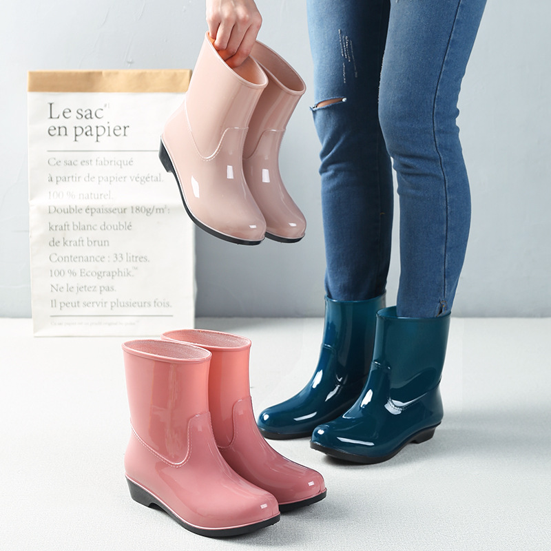 

Pofulove Rain Boots for Women Waterproof Work Water Shoes for Girls Pink Purple PVC Mid-calf Slip on Anti Skid Botas Fashion 41, Green