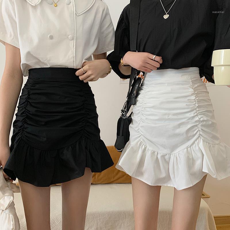 

Skirts Half-length Skirt Female Short 2022 Spring Net Red Pleated High-waisted Thin All-match Bag Hip A-line, Black