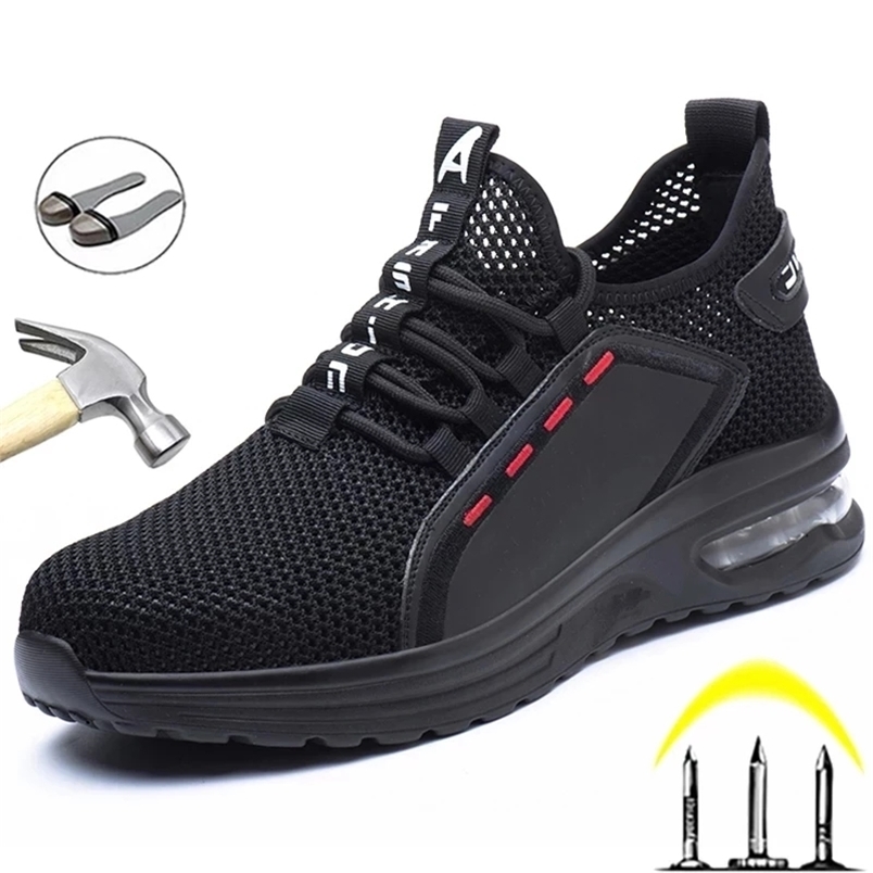 

Breathable Men Work Safety Shoes Anti-smashing Steel Toe Cap Working Boots Construction Indestructible Work Sneakers Men Shoes 220616, 795-black