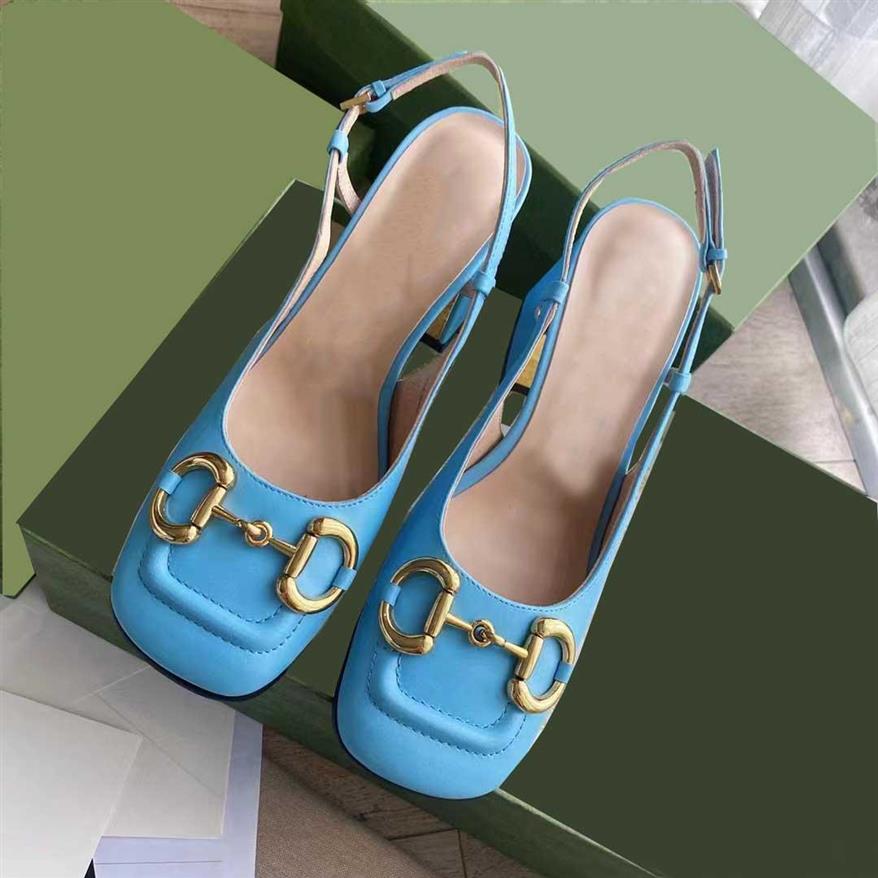 Designers Nouvelles femmes de printemps Pump à talons sandales Horsebit Robe designer Party Shoe Square Toe Cuir High Heel Mules Ladies High2521