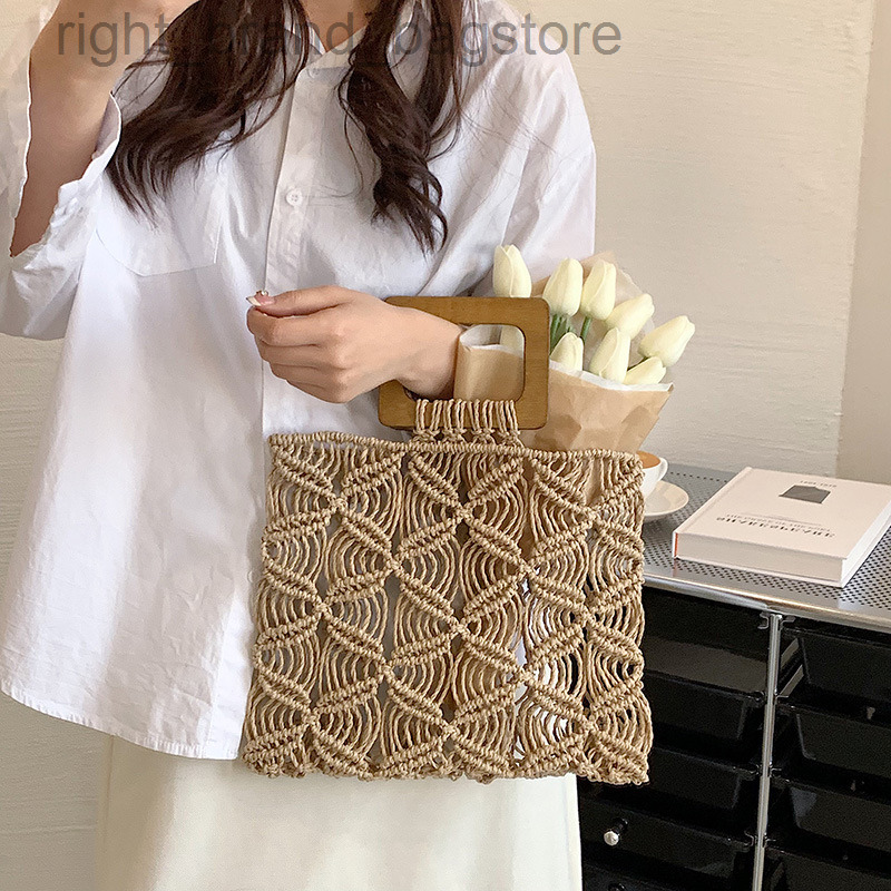 

Bohemian Knitting Women's Handbags Hollow Out Rope Woven Bags for Women 2022 Square Tote Beach Bag Summer Crochet Clutch Chic W220813, Beige
