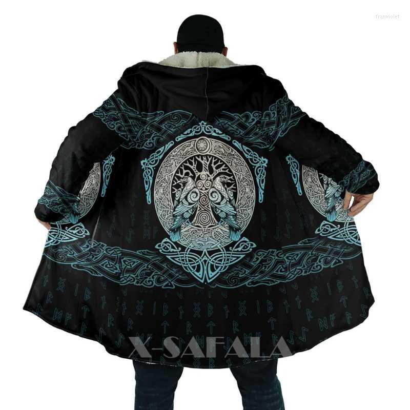 

Men' Wool & Blends Viking Totem Crow Eagle All Over 3D Printed Thick Warm Hooded Cloak For Men Windproof Fleece Unisex Casual-25 Fran22, D207