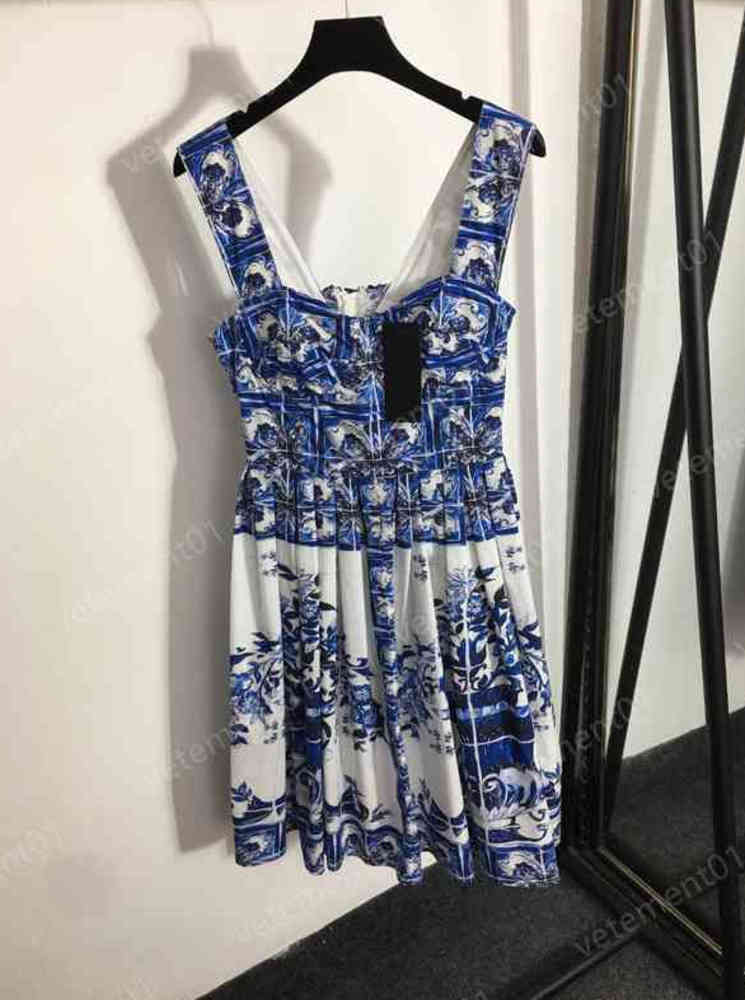 

Fashion Women Dresses Blue And White Porcelain Print Strapless Dress High Quality Luxury Sexy Designer Women Clothing 0912