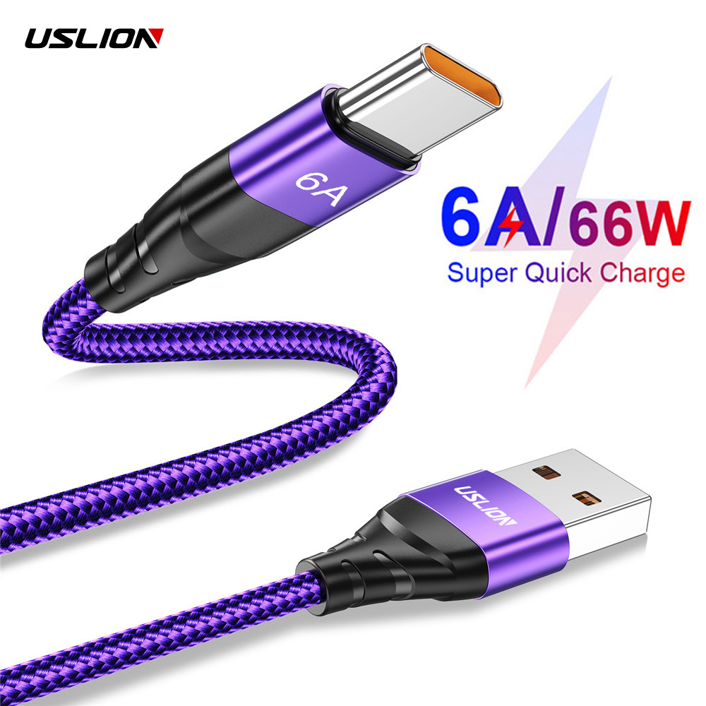 

66W USB Type C Cable Fast Charger Cord 6A Fast Charging Cable For Samsung S21 Xiaomi mi 11 Data QC 3.0 USB C Cable Cord, Black