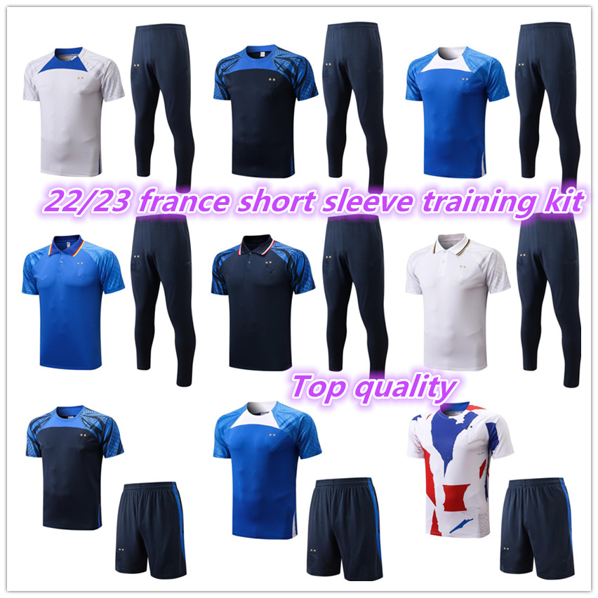 

22 23 2 star french short sleeve polo tracksuit Training suit shorts slevees short pants 2022 2023 GRIEZMANN POGBA MBAPPE football shirt, Black