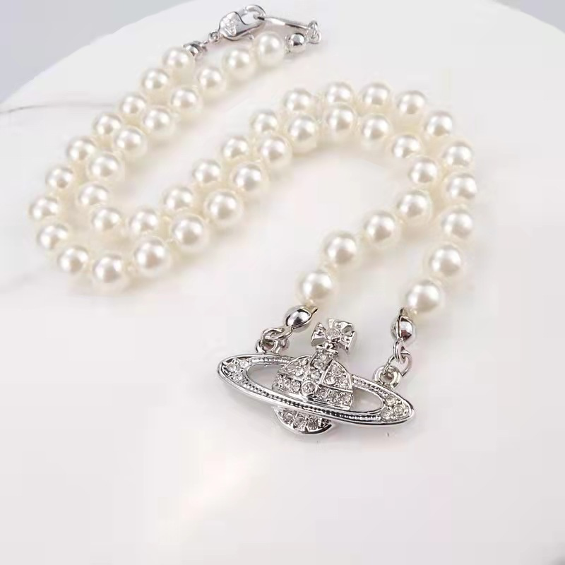 Pearl Necklace Women's Ins Small Design Sense Spring Summer New Versatility Saturn Pendant-image-820469514