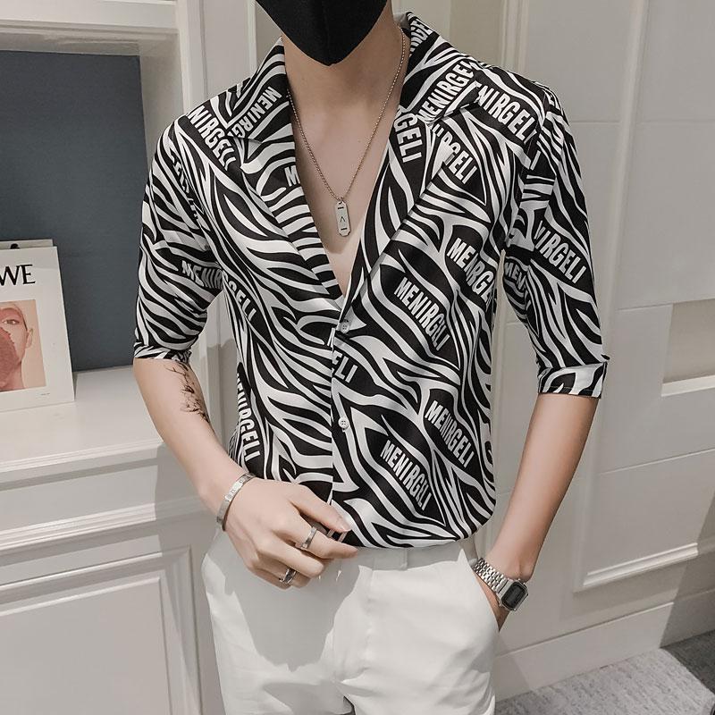 

Men's Casual Shirts Plus Size 4XL Fashion Turn Down Collar Summer Half Sleeve Printed For Men Clothing 2022 Slim Fit Camisas De HombreMen's, Black