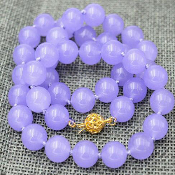 

10mm Natural Lavender Jade Round Gemstone Beads Necklace18'' AAA