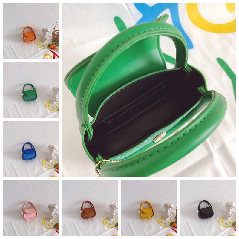 

Girls Fashion Simple Korean Version Handbag New Frosted Leather Pearl Children's Hand Messenger Cross Bag Zero Wallet, As pic
