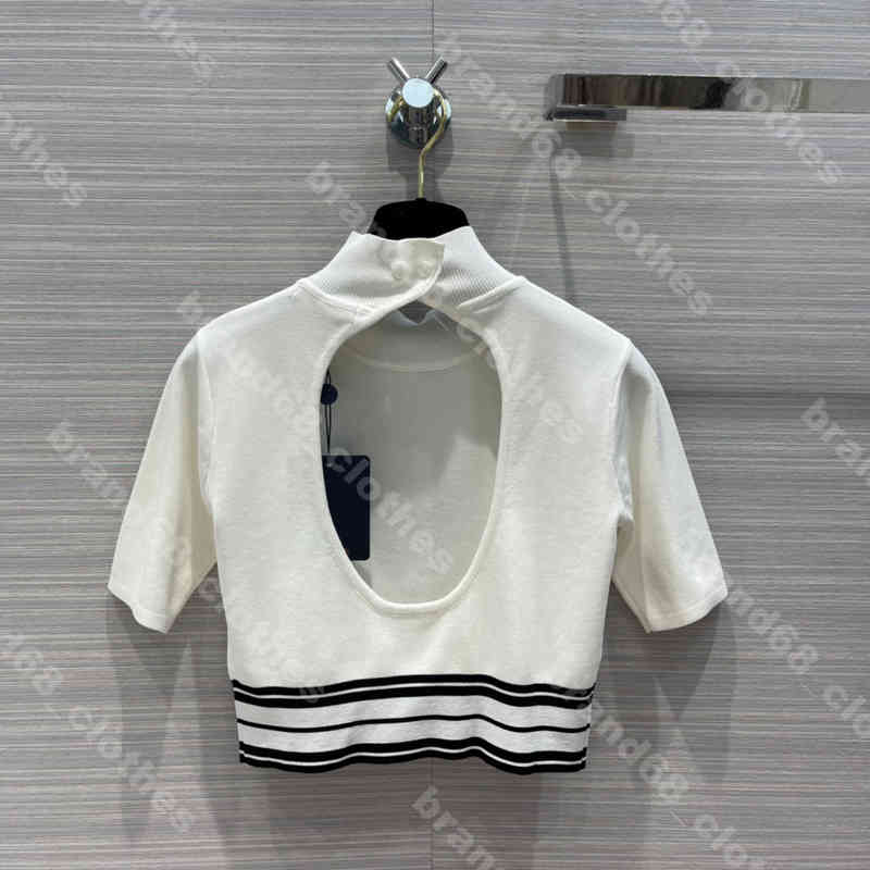 

women cutout knitted sweater shirt fashion short open back summer short knitted tops logo brand designer solid color cropped navel size -L high end female Apparel