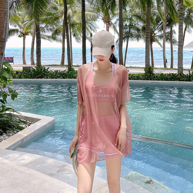 

Women 3Set Swimwear Sport Swim Bodysuit With Mesh Covers Holiday Beach Surfing Suit Push Up Padded Swimsuit Boyshort Tankinis 0613, Pink