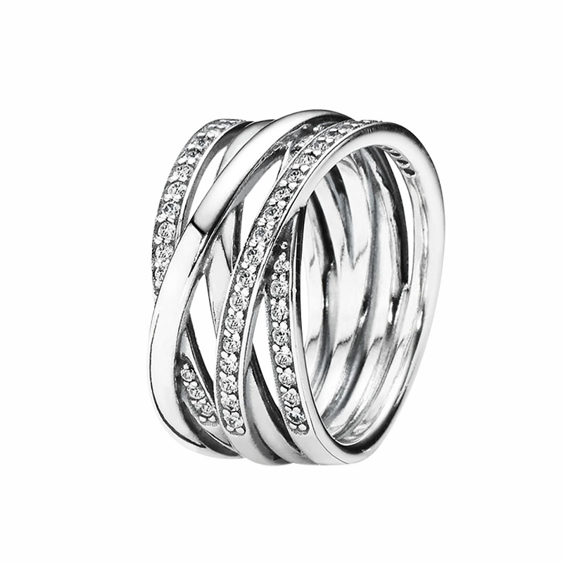

Sparkling Polished Lines Ring Women Mens 925 Sterling Silver designer Jewelry Original box for pandora rings set