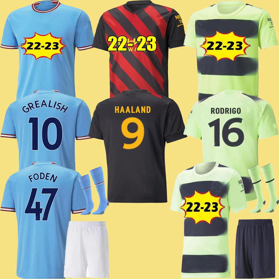 

HAALAND kids kit 22 23 PHILLIPS SOCCER JERSEYS GREALISH BERNARDO MANS CITY MAHREZ fans player version DE BRUYNE FODEN RUBEN 2022 2023 top football kit shirt, 22 23 home patch