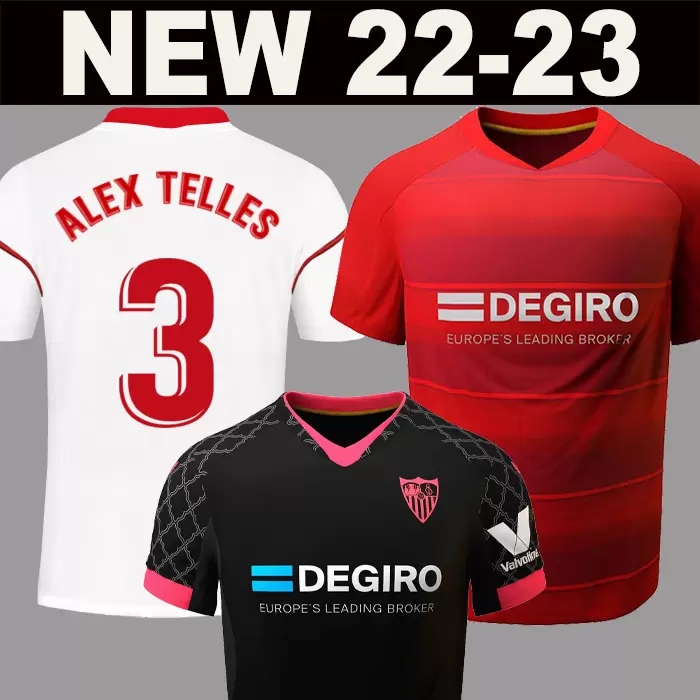 

22 23 Camiseta SevillaS Soccer Jerseys LAMELA I.RAKITIC DE JONG PAPU GOMEZ J.NAVAS SUSO 2022 2023 Football shirt ALEX TELLES Home White Away Red Third Black Men Kids Kit, Kids 22-23 home