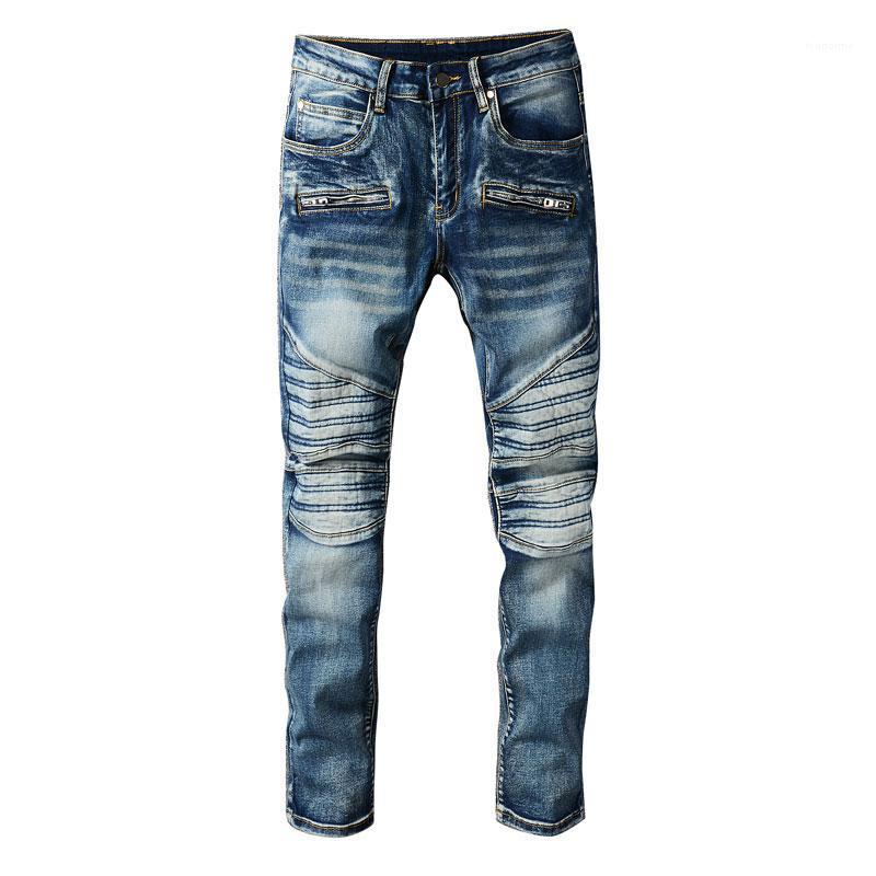 

Men's Jeans European American Street Fashion Men Retro Blue Slim Fit Spliced Designer Biker Hip Hop Denim Punk Pants Hombre, Retro gray