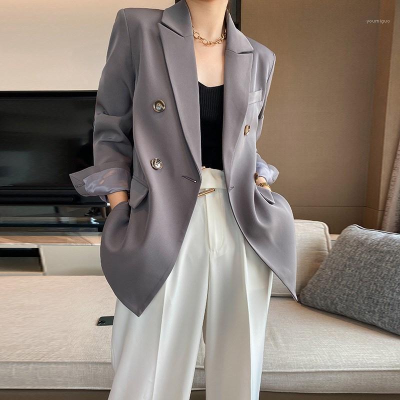 

Women's Suits & Blazers Casual Gray Suit Jacket Ladies Spring Autumn Blazer Coats Fashion Clothing Korean Double-breasted D392