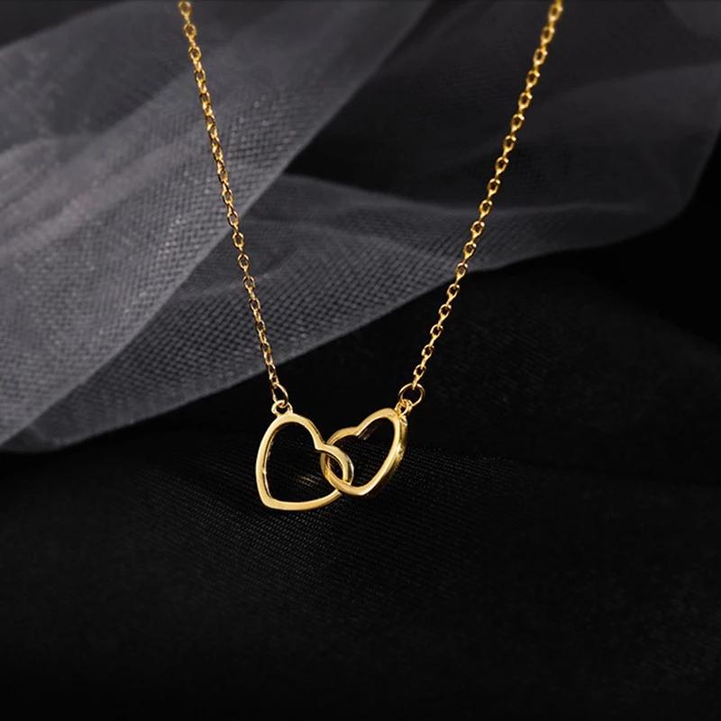 

Pendant Necklaces Simple Double Heart Necklace For Women Exquisite Geometric Love Clavicle Chain Jewelry Birthday Valentine's Day GiftPe
