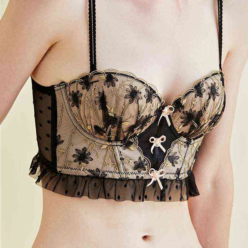 

VRAIMMOI Sexy French Lace Bra Backless Embroidery Brassiere Lingerie Women's Underwear Push Up Open Back Lingeria T220726, Beige