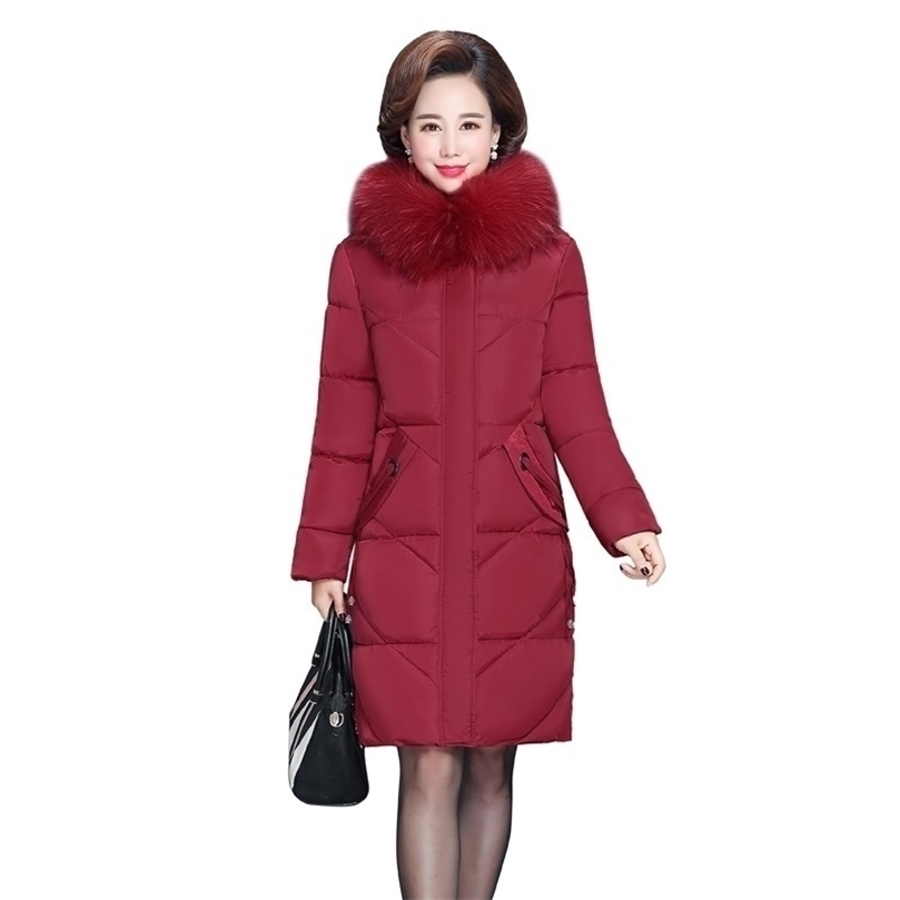 

winter jacket women Korean feminine coat mid-length large size M-6XL women's down padded jacket slim padded jacket 201127, Red wine
