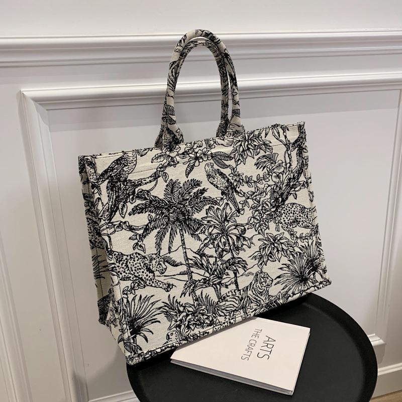 

Evening Bags Women's Bag Fashion Tote Large Capacity 2022 Shopper Shoulder Printed Square Retro Handbags Pearl Canvas Female HandbagEven, Black