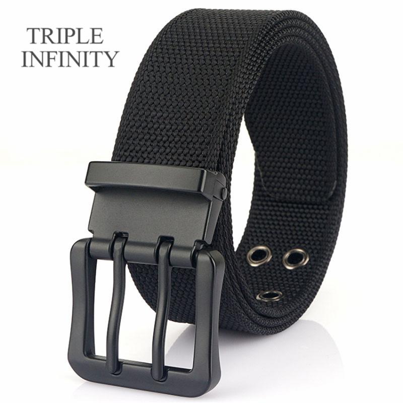 

Belts Casual Metal Double Pin Buckle Breathable Nylon Braided Belt For Men Durable Jeans Waistband Sport Accessories Quick Dry, Black
