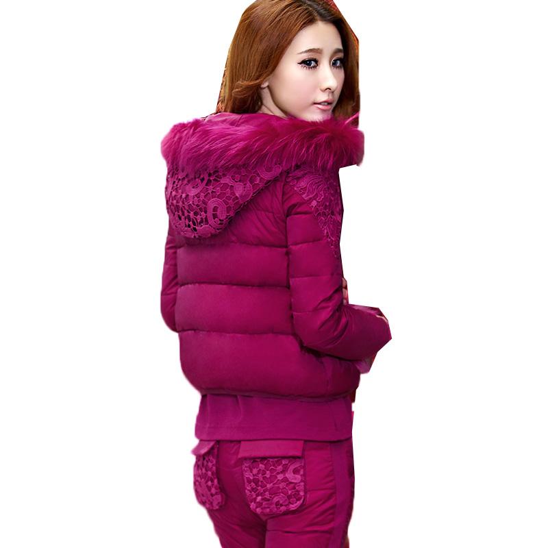 

Women's Two Piece Pants PC Set Woman Parkas Female Overcoat Down Cotton Hooded Suits Coat Vest Women Winter Jacket Fur Collar Snowsuit 2022W, Black