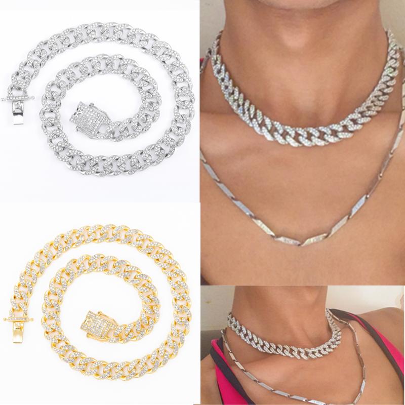 

Pendant Necklaces Iced Out Chain Hip Hop Necklace Charms Jewelry Gold Silver Color Rhinestone CZ Clasp Choker For Men Rapper Bling Women