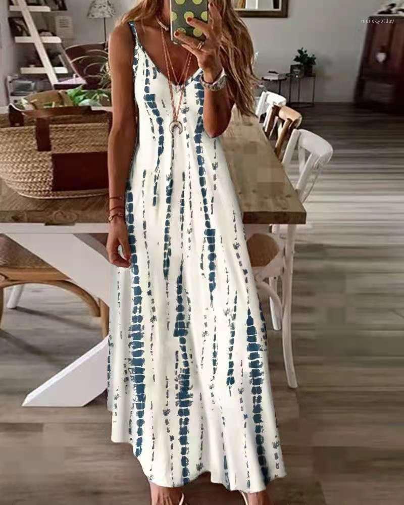 

Casual Dresses Loose Dress Sleeveless Elegant Empire V-neck Fashion Long Sling Woman Beach Oversize Cloth Women Basic Vestidos AC1028