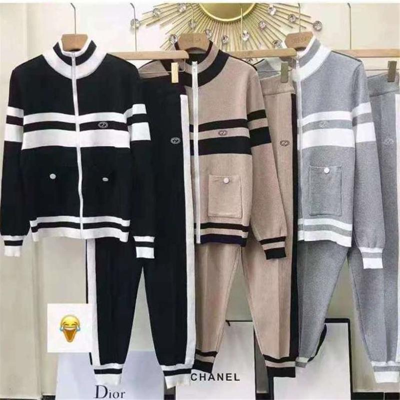 

Women's Two Piece Pants Korean Knit Trousers 2 Set Zip Stand Collar Top Outfit Cardigan Sweater Suit Capris Casual Knitwear Jogging Pant Tra, Pink