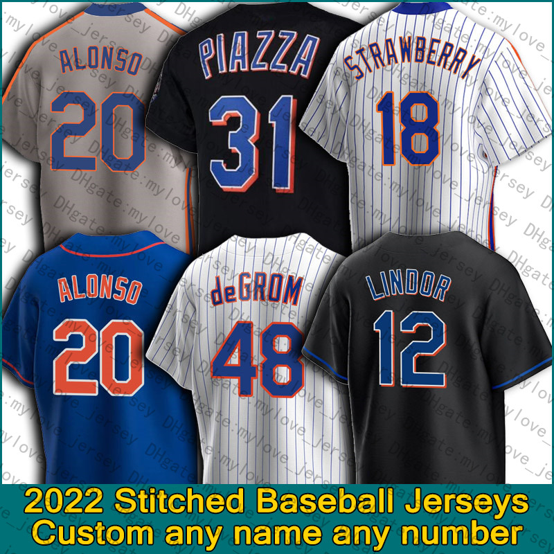 

12 Francisco Lindor Baseball Jersey 20 Pete Alonso Max Scherzer New York''Jacob deGrom Mets Mike Piazza Starling Marte Keith Hernandez Strawberry Travis Jankowski 6, Man custom jersey (ddh)