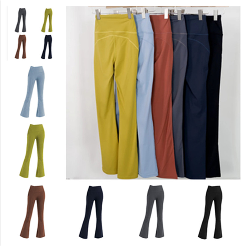 

New LUlu lemon solid color yoga Outfits sports high waist tight flared pants women's ninth pants, 001