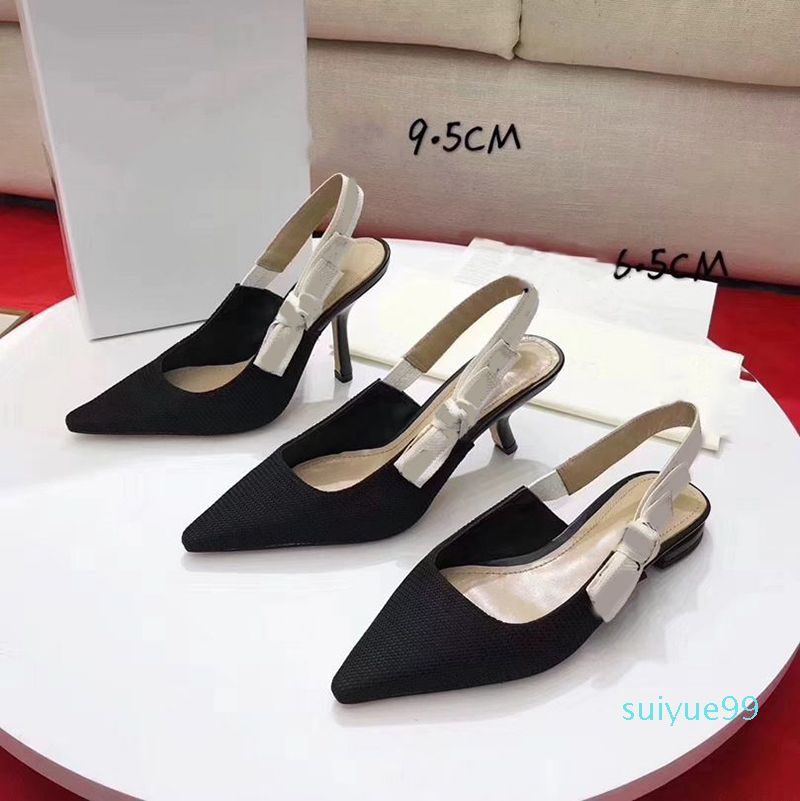 

2022 Summer Designer Banquet Dress Shoes Sandals Flat Heel 6.5 9.5cm High-heeled Sexy Pumps Pointed Toe Sling Back Women Sandales size 35-41, 1#