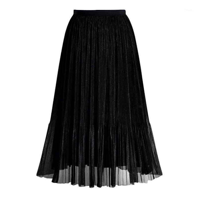 

Skirts Women Clothes 2022 High Waist Solid Color Midi Skirt Pleated Tulle Pencil Womens, Black
