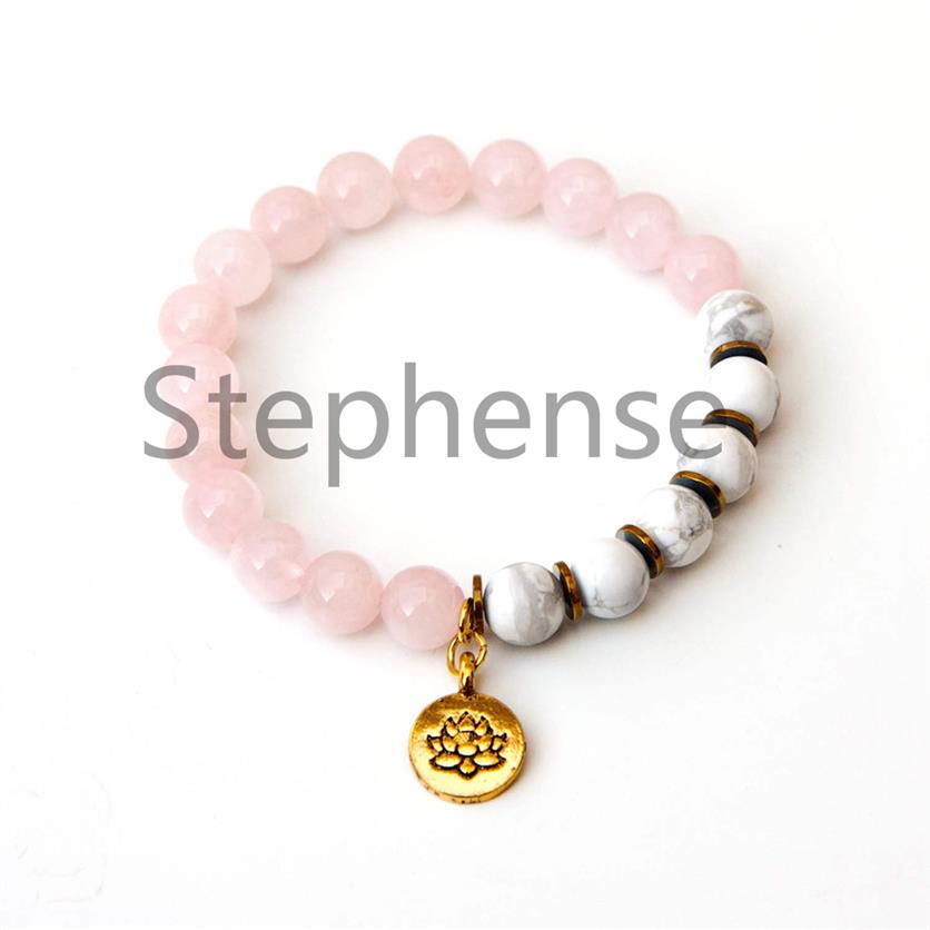 

MG0657 New Arrival Design Rose Quartz Lotus Bracelet Natural White Howlite Yoga Bracelet High Quality Balance Mala Bracelet320y