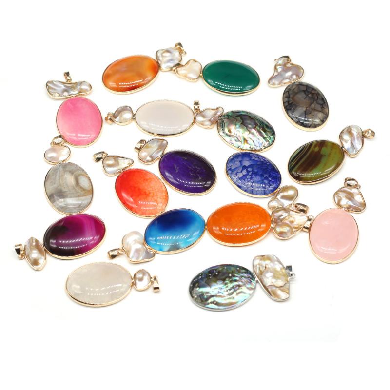 

Pendant Necklaces Natural Stone Agates Charms Egg Shape Pearl Pendants For DIY Necklace Accessories Jewelry Making Women Gift Size 30x76mm