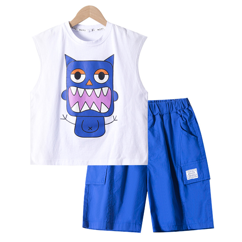 

Clothing Sets Cartoon Boys Sleeveless Suit Summer Dress 2022 New Large Children's Vest Two-piece Children's, Blue