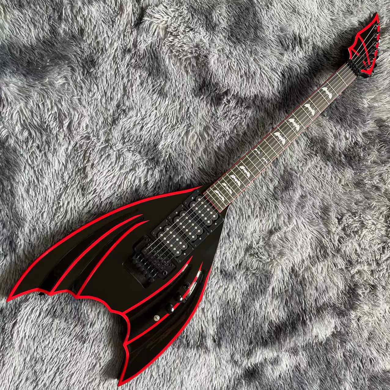 

Custom Irregular Grand Electric Guitar with Black Red Stripe Color Customizable Shape and Logo