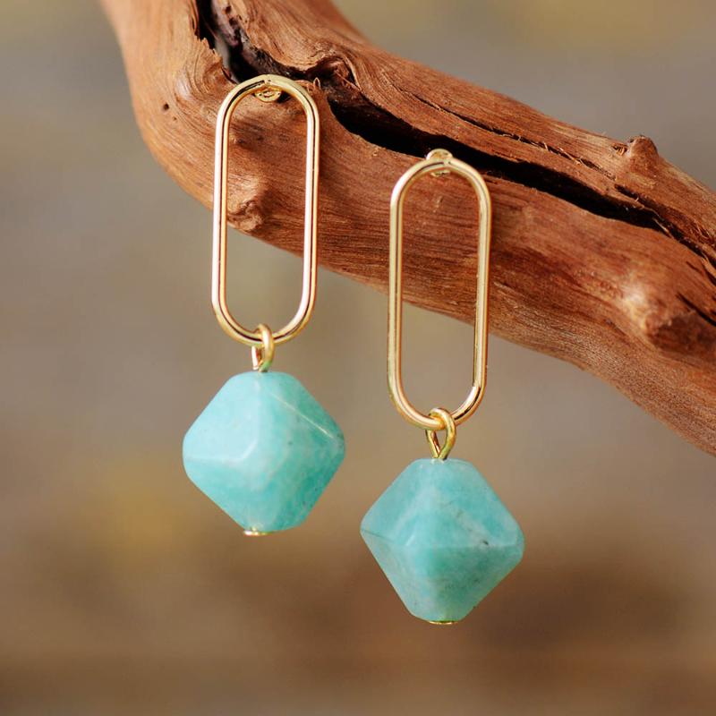 

Stud Stunning Women Earring Amazonite Hyperbole Ins Earrings Luxury Design Elegant Jewelry Femme Bijoux Wholesale